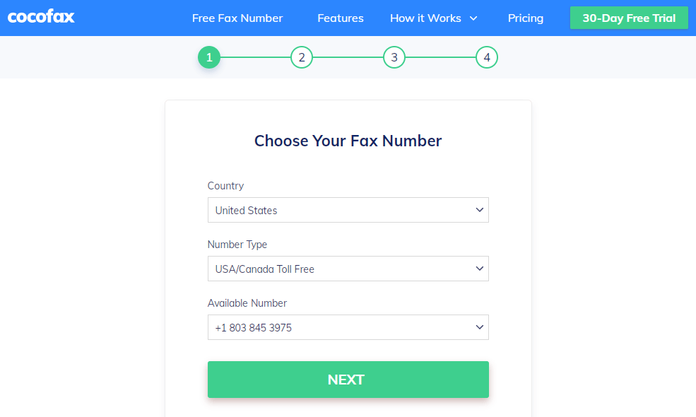 free trial choose fax number 1