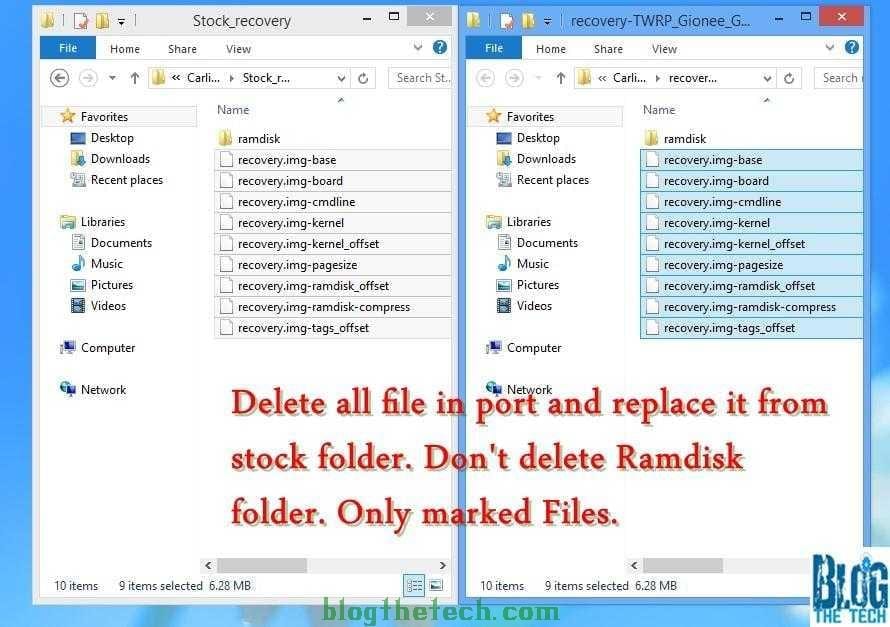 Delete files in port recovery and replace from stock recovery folder