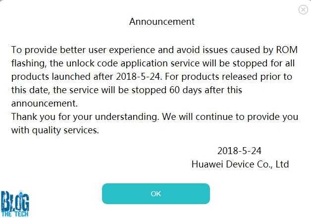 Huawei to stop Unlocking bootloader