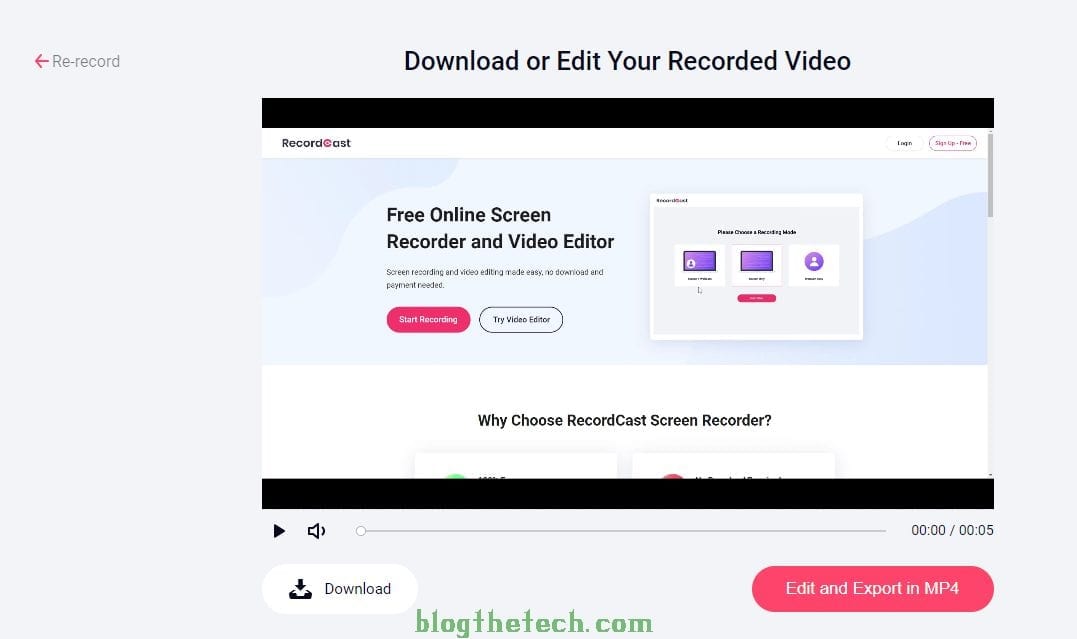 Download or edit your recorded video on RecordCast