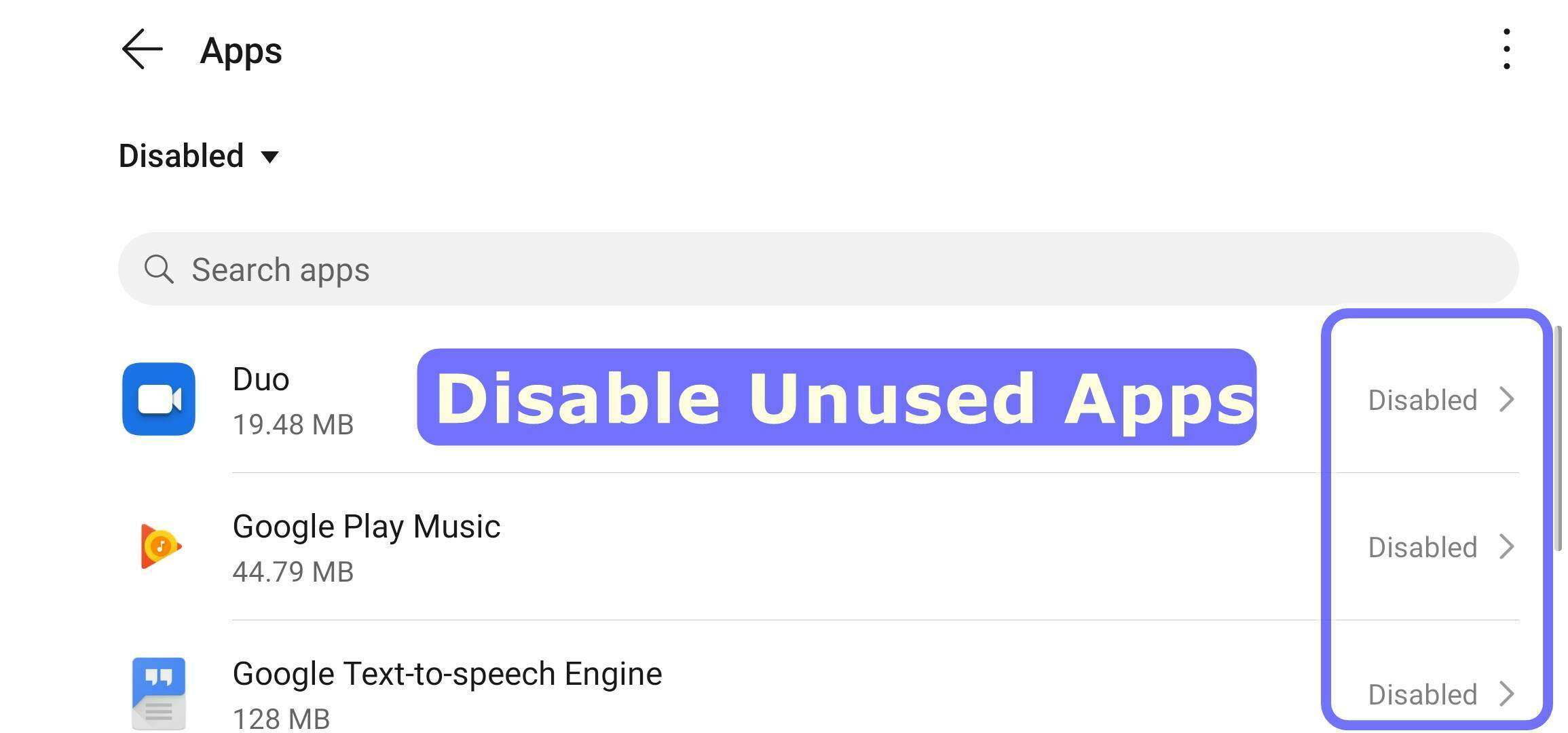 Disable Unused Apps