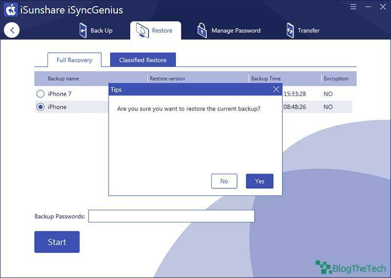 Confirm Backup Restoration on iSyncGenius