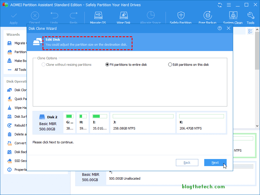 Adjust the partition size on AOMEI Partition Assistant