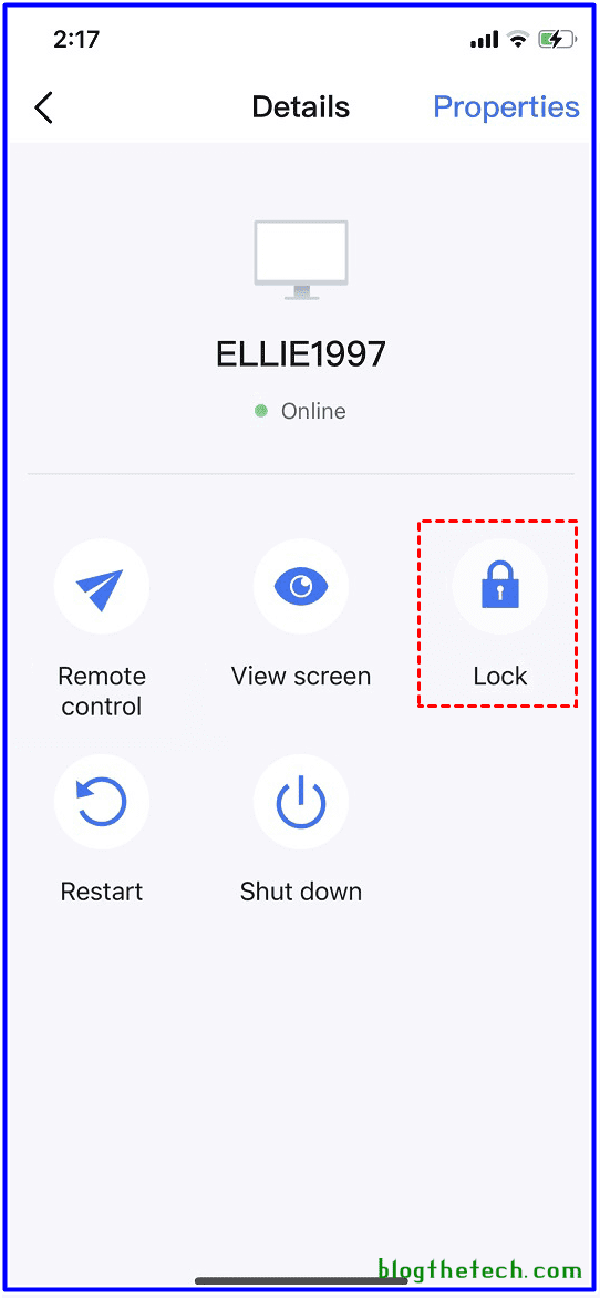 Lock PC through Anyviewer on iPhone