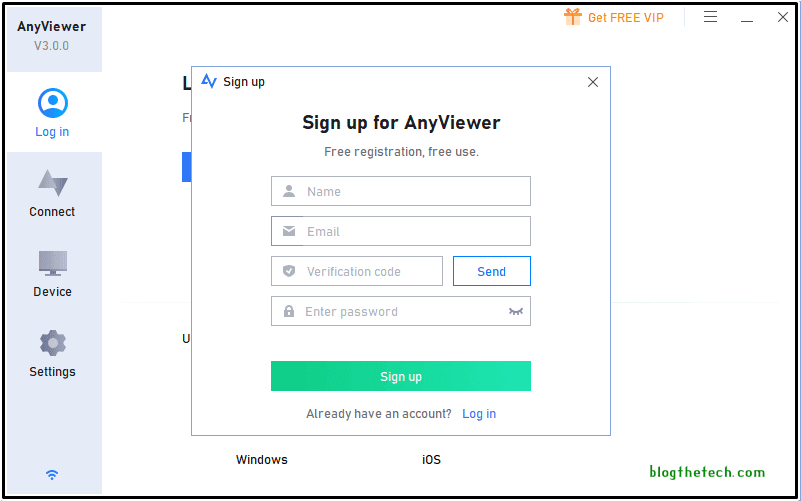Signup for AnyViewer on your computer
