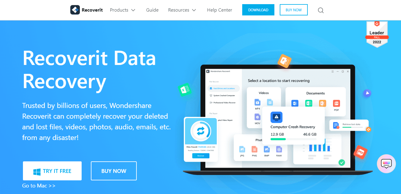 Wondershare Recoverit Official Website interface