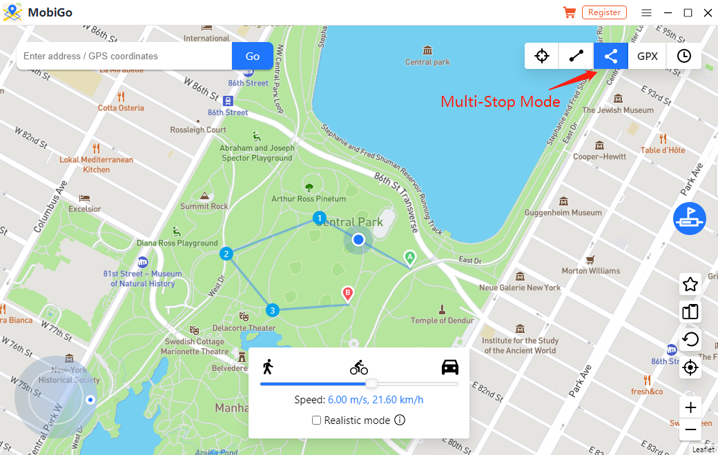 AimerLab MobiGo location spoofer Multi stop mode
