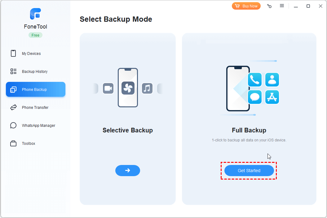 how-to-clone-an-iphone-to-another-iphone-pc-fonetool-select-backup-mode