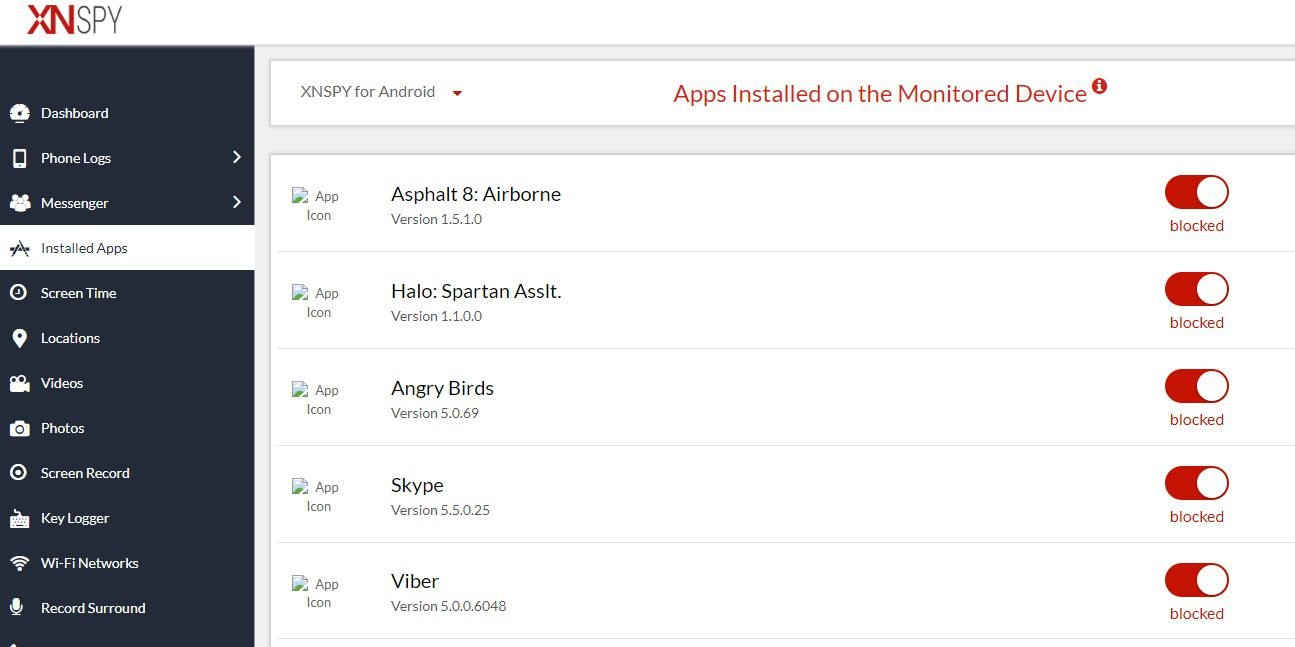 xnspy blocked apps