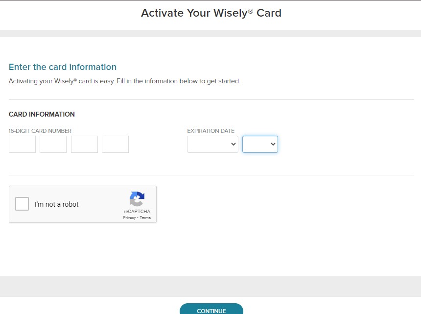 Activate your wisely card page