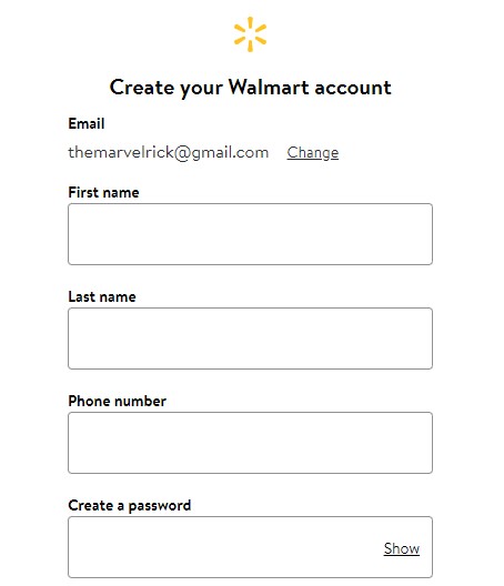 Walmart Plus Create account page