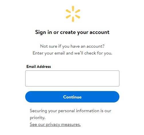 Walmart Plus Email sign in page