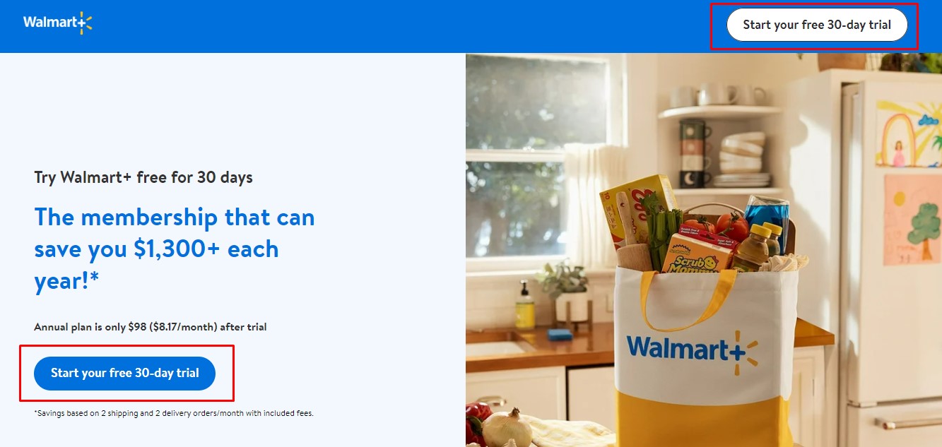 Walmart Plus official website page